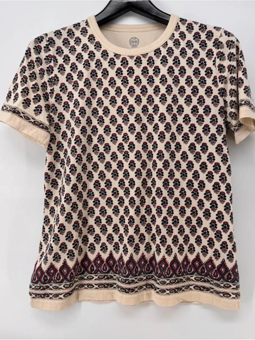 Tory Burch Floral Mushrooms Logo Cotton Tee Shirt Medium